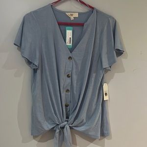 Pinque Levona Button Down Tie Front Knit Top